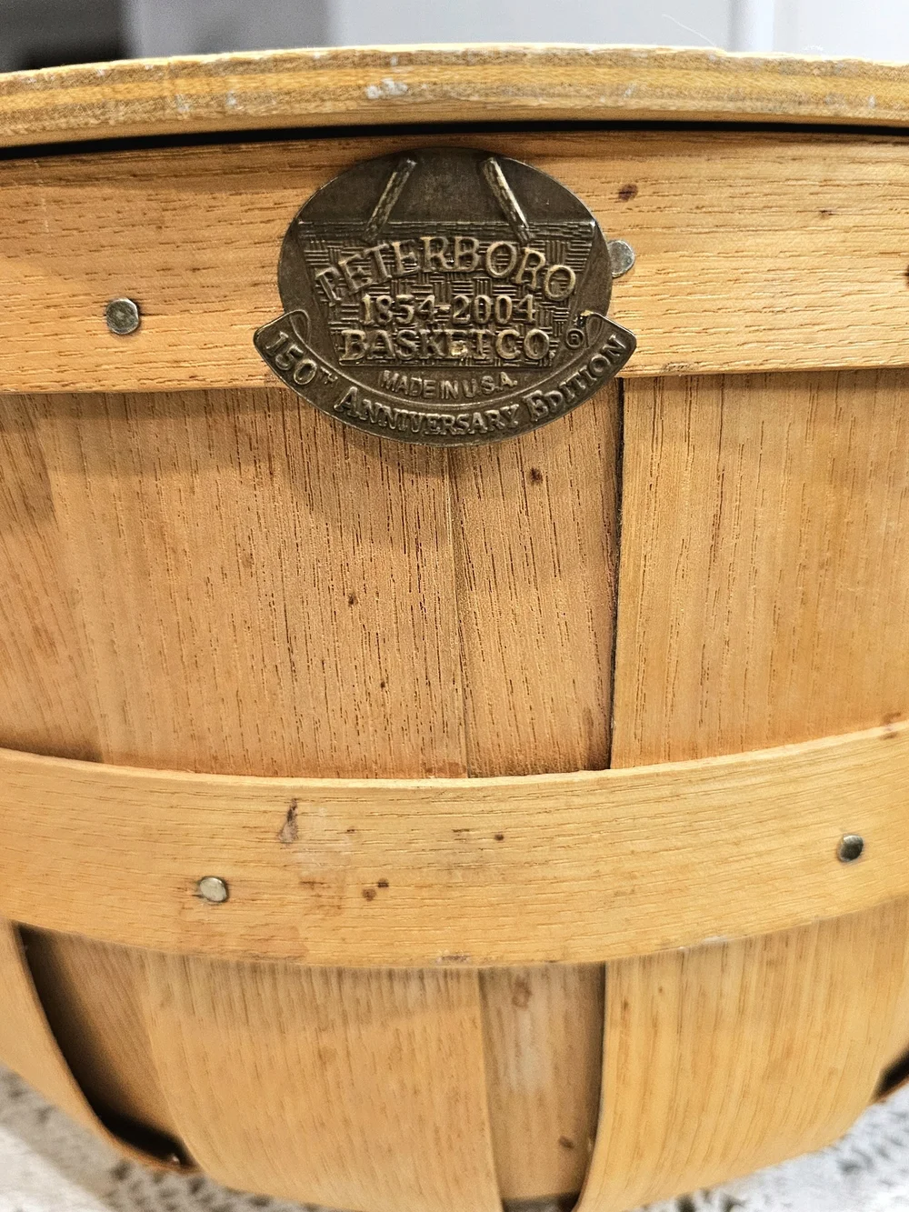 Anniversary Edition Natural Wood Gathering Basket with Lid Peterboro 1854-2004